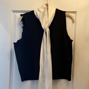 Cinq à Sept Black Top with White Scarf Detail
